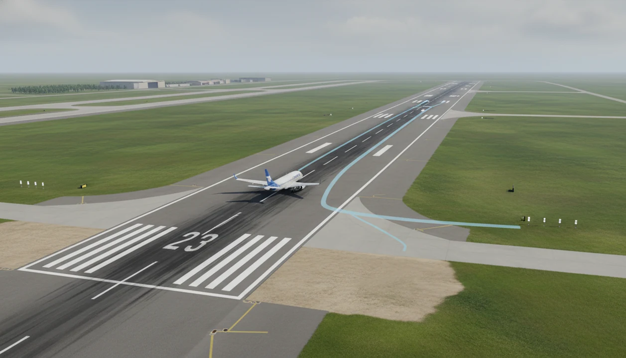 Top-down runway illustration showing an aircraft path overrunning the end and veering off the side.